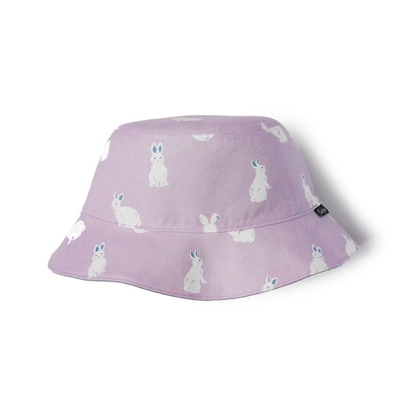 現貨-莓果藍眼小兔雙面漁夫帽 - 帽子 - 棉．麻 紫色