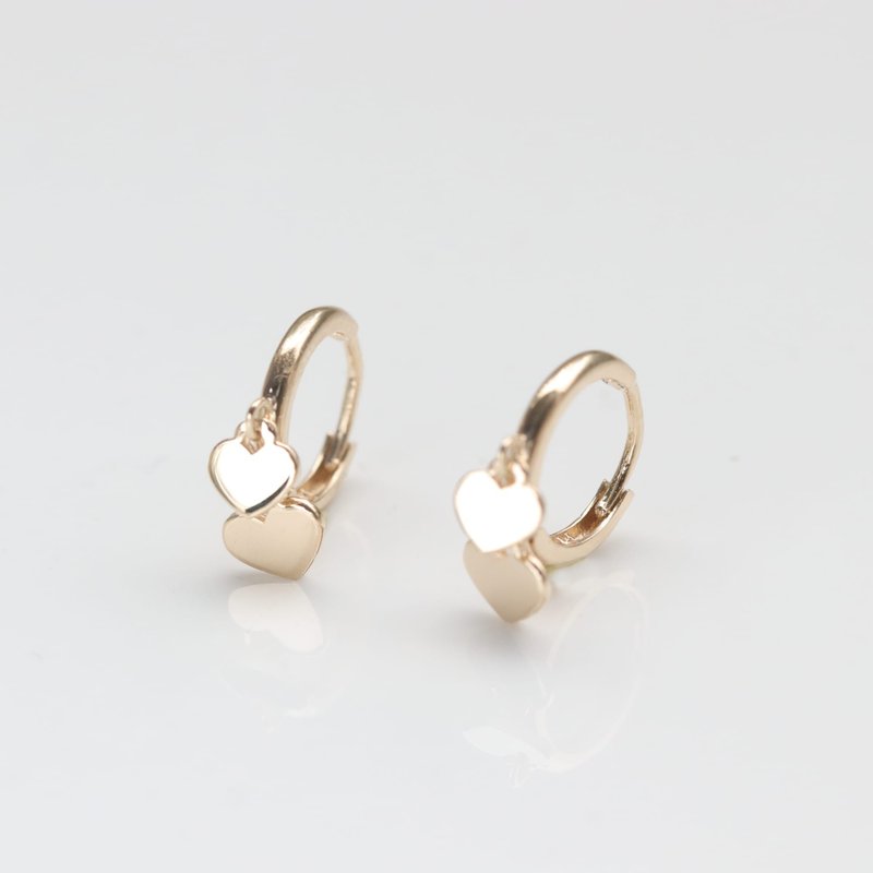 14K love drop earrings (inner diameter 7.5 mm) - ต่างหู - เครื่องประดับ สีทอง