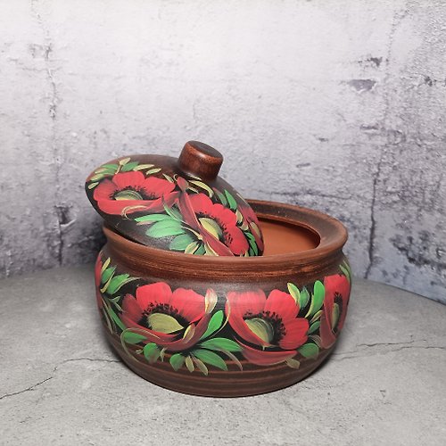 Pottery large cooking pot 2500ml Handmade casserole with lid - Shop Red  Stone Pots & Pans - Pinkoi
