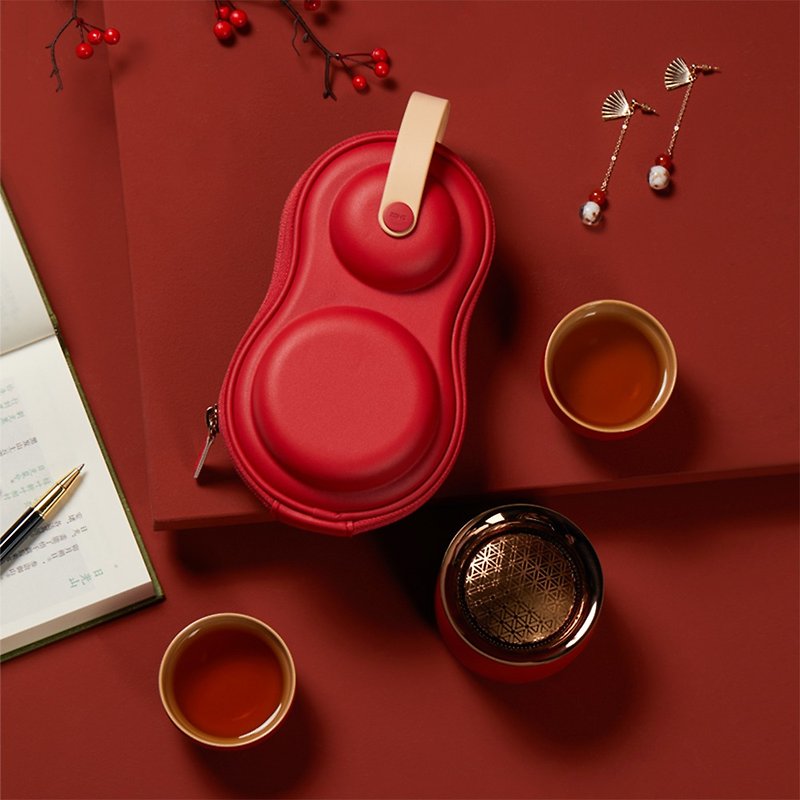 皓月mini-旅行茶具禮品套裝便攜式隨身泡茶陶瓷一壺兩杯茶葉罐 - 茶壺/茶杯/茶具 - 陶 