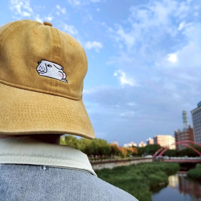 水洗老帽 二款二色 刺繡帽 特色帽 棒球帽 漁夫帽 文青穿搭 插畫 - 帽子 - 棉．麻 多色