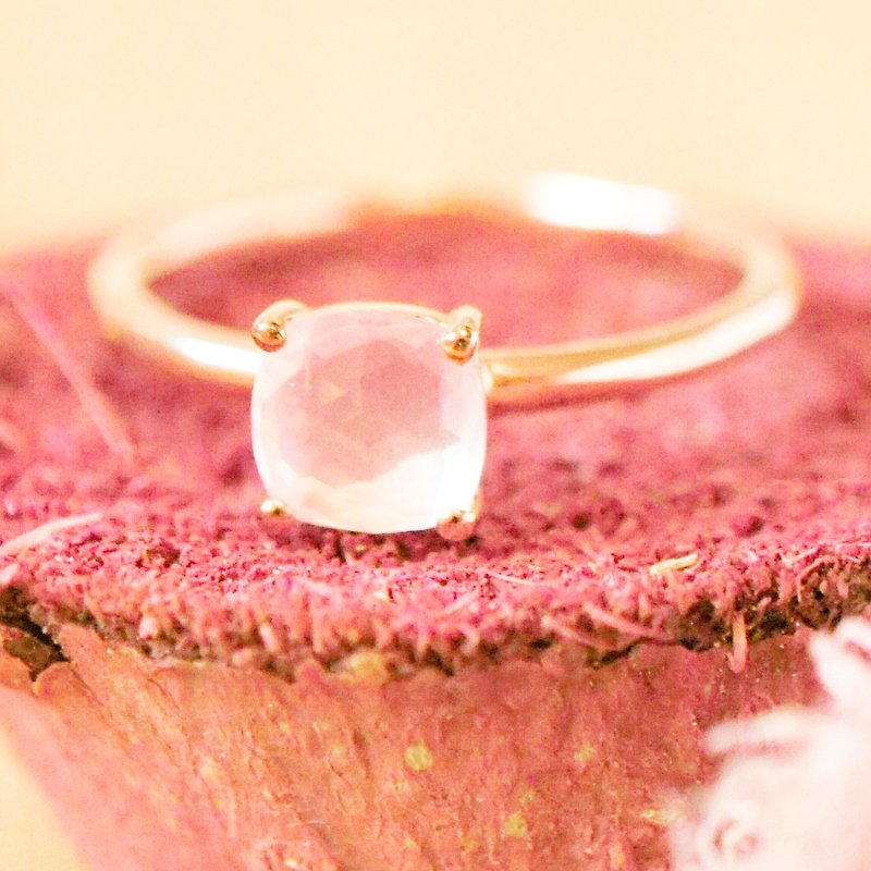 6mm 枕形 玫瑰刻 玫瑰晶 純銀電18K玫瑰金 戒指 指環 - 戒指 - 寶石 粉紅色