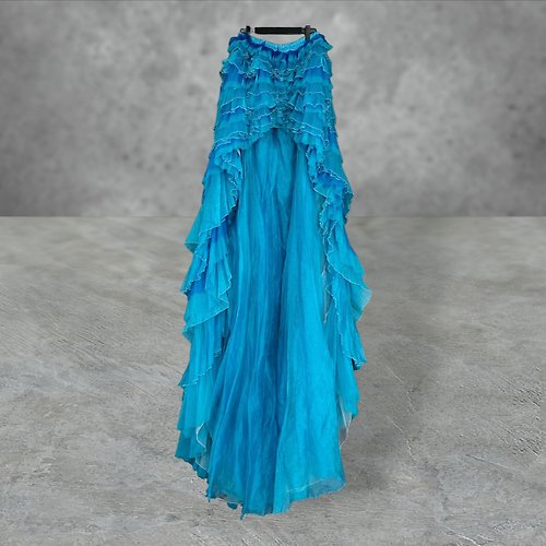 蘿綺莉蕾芭索 壓褶 層次 手工訂製 前短後拖曳 鬆緊 35~38 長裙 PMF18