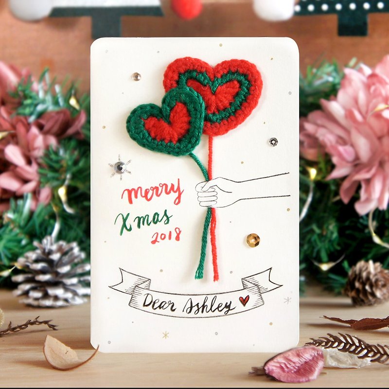 限量聖誕節手工客製化卡片-聖誕雙心 - 心意卡/卡片 - 紙 白色