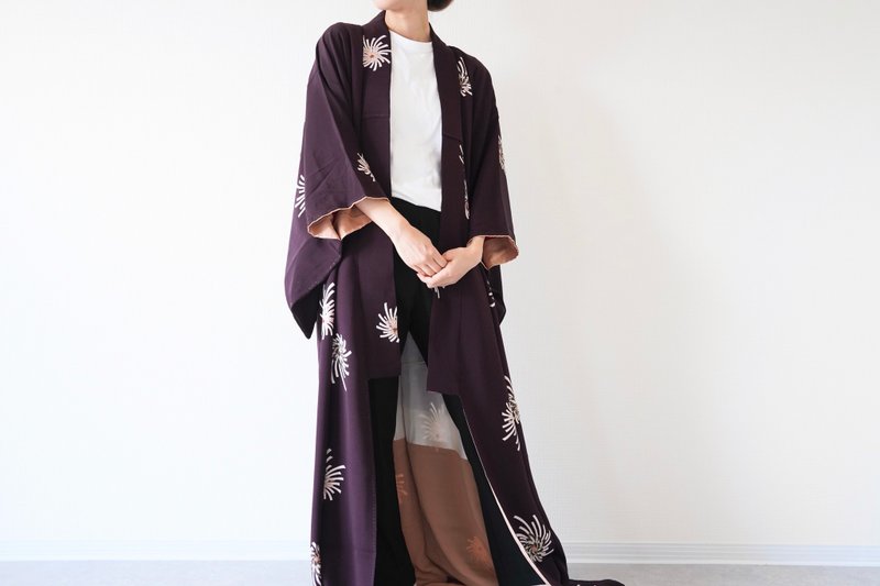 KIMONO, floral silk kimono, long kimono, kimono robe, maxi kimono, kimono dress - 禮服/小禮服 - 絲．絹 紫色