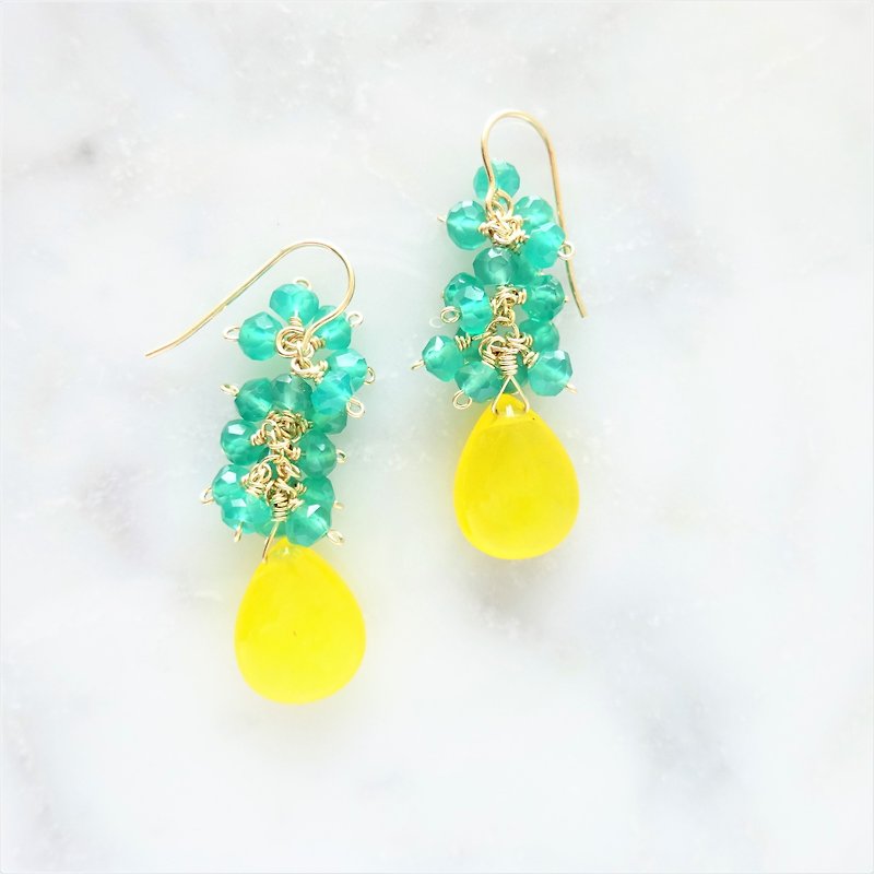 14kgf*Pineapple motief Honey color Jade pierced earring / earring - 耳環/耳夾 - 寶石 黃色