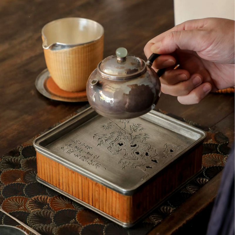 手工純銀錘紋紫皮泡茶壺   一人飲 - 茶壺/茶杯/茶具 - 純銀 紫色