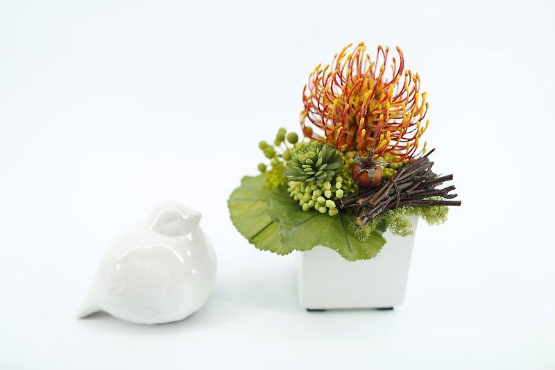 Decorated with artificial flowers - white basin orange pin cushion Pieces - Plants - Other Materials Orange