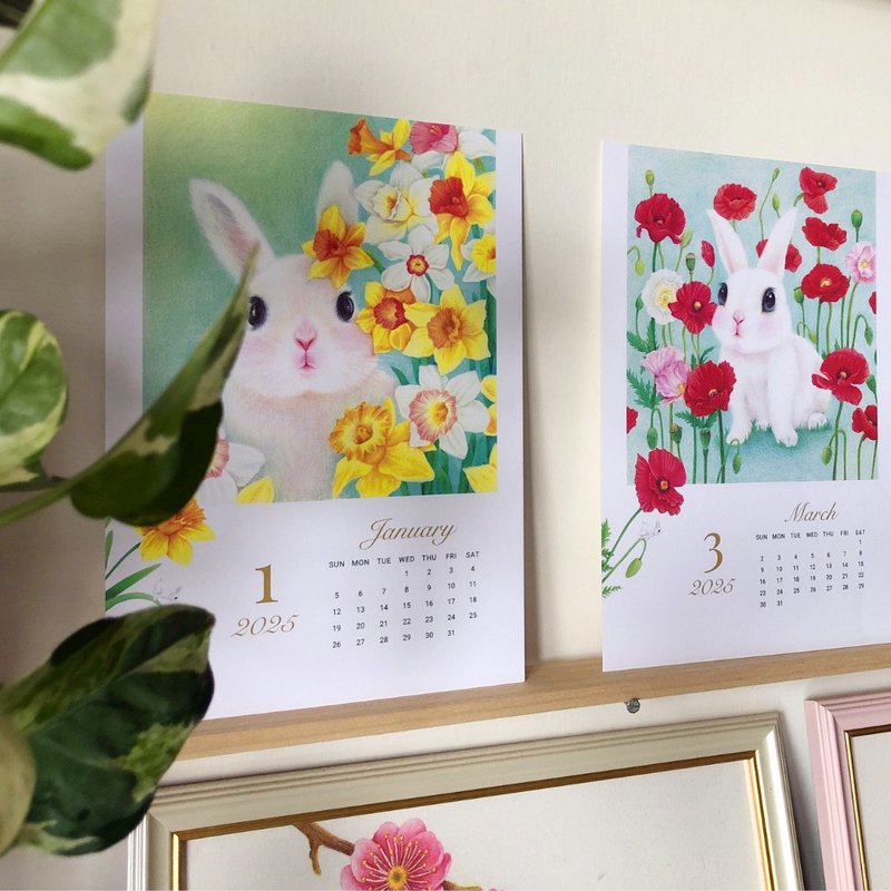 2025 Flower Rabbit Double-sided Calendar│Desk Calendar (7 in total) - ปฏิทิน - กระดาษ 