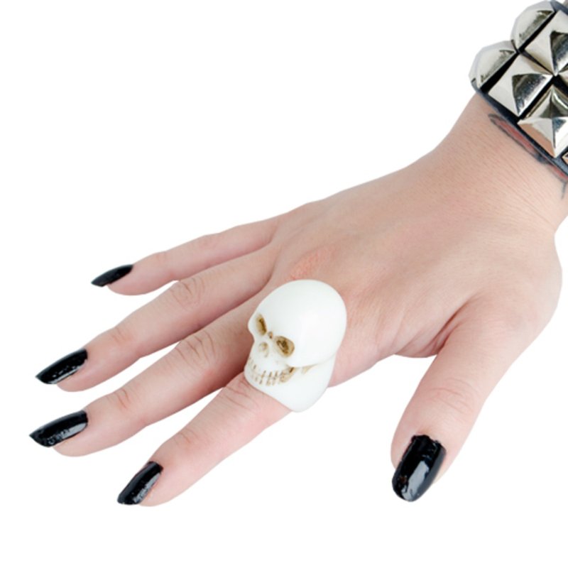 skull ring/white/size S/size M/size L/hellcatpunks/rsw - แหวนทั่วไป - พลาสติก ขาว