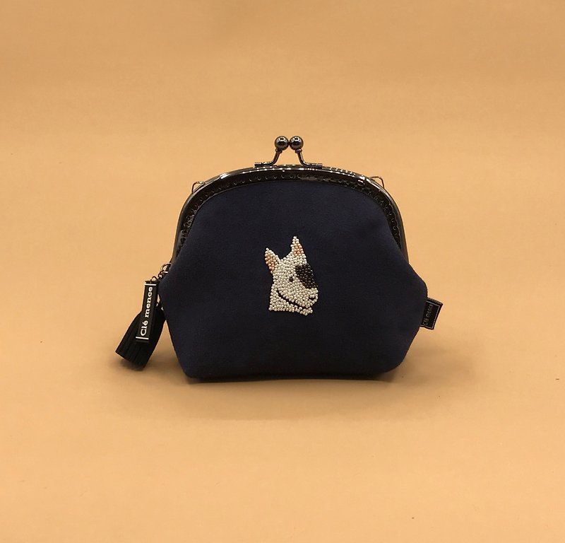 Bull Terrier Cheap Dog Sewing Beads Big Face Series Mouth Gold Bag Coin Purse Sewing Beads Change Including Chain - Coin Purses - Polyester Blue