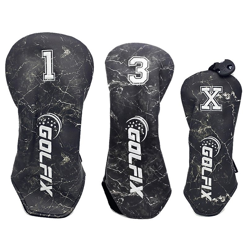 Golfix - Golf Head Covers Set Suitable For Driver Golf Clubs (Marble Black) - อุปกรณ์ฟิตเนส - วัสดุกันนำ้ สีดำ