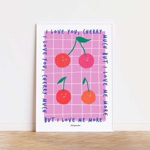 Ellie go lucky Art print/ Pink cherry / Illustration poster A3,A2