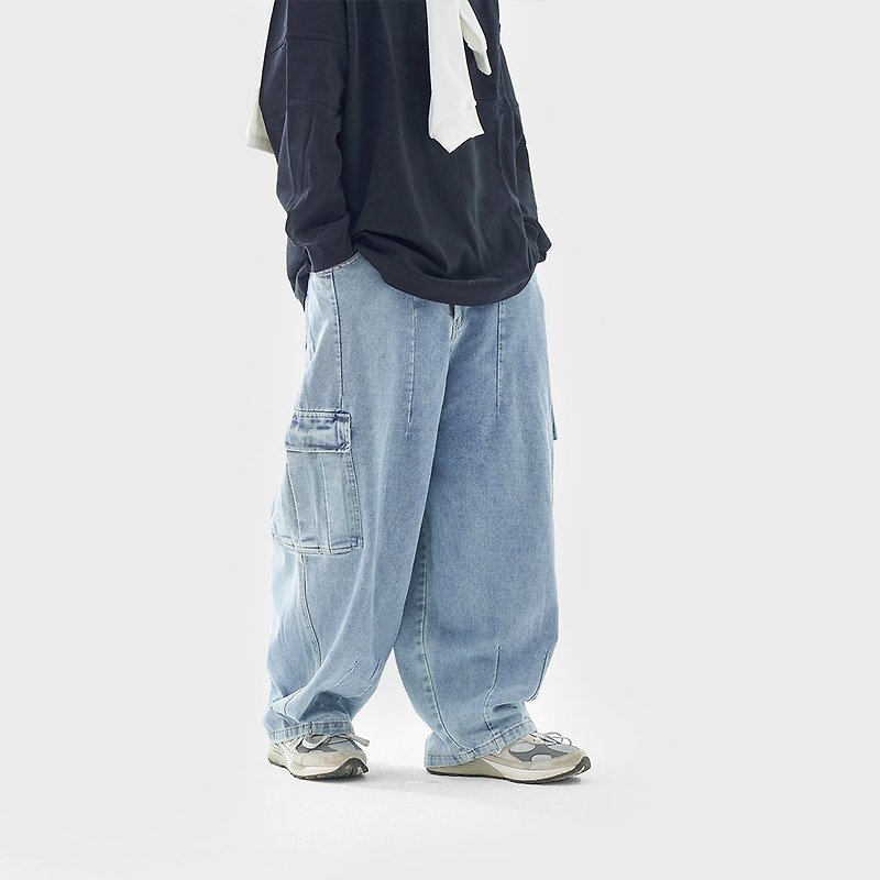TopBasics Six Pockets Wide Denim Knickerbocker - กางเกงขายาว - ผ้าฝ้าย/ผ้าลินิน สีน้ำเงิน