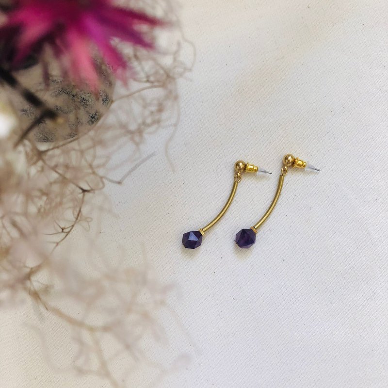 Amethyst simple Bronze Clip-On earrings can be changed - ต่างหู - ทองแดงทองเหลือง หลากหลายสี