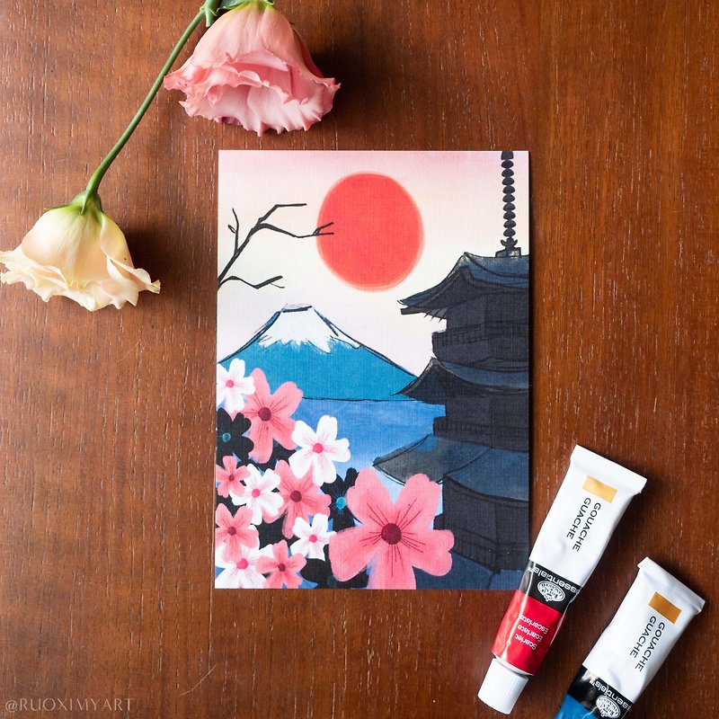 Mount Fuji Floral Postcard | RUOXIWU - Cards & Postcards - Paper Multicolor