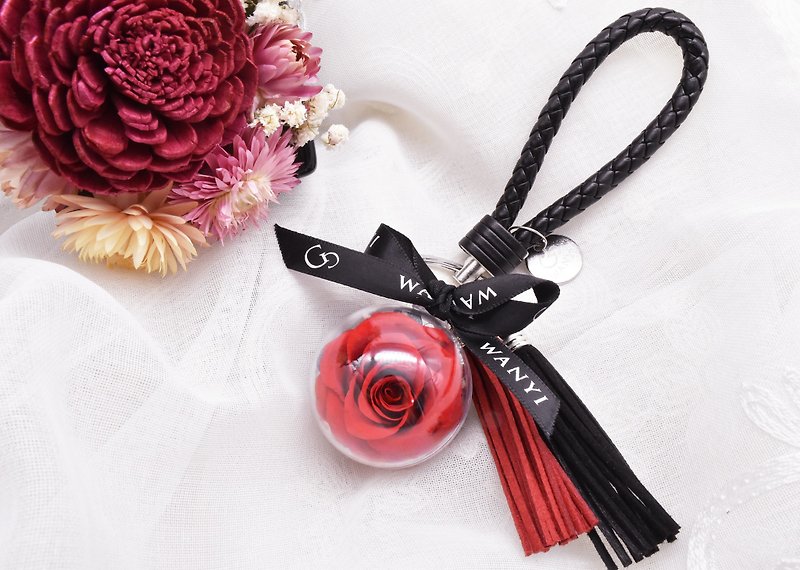 Permanent flower rose keychain dry flower wedding favors bridesmaid gift birthday gift gift for teacher - ที่ห้อยกุญแจ - พืช/ดอกไม้ สีแดง