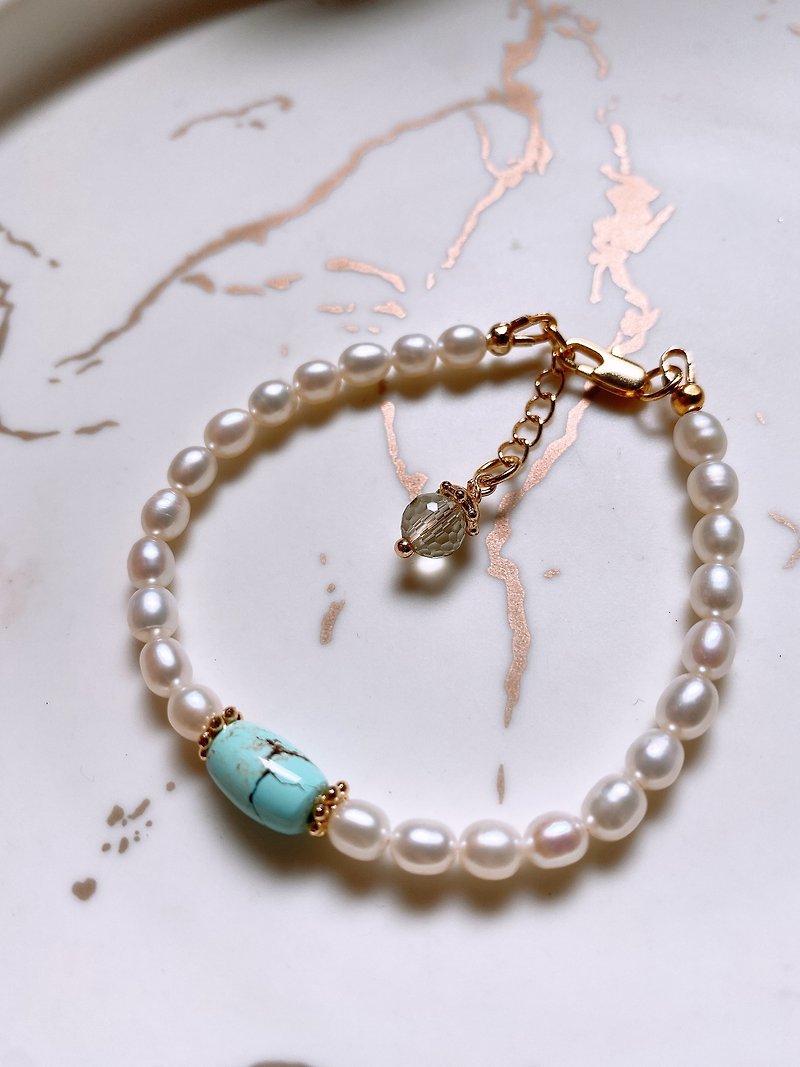 Hubei Turquoise Natural Pearl Bracelet Customized Hand Wai Natural Turquoise Temperament Elegant and Sweet - สร้อยข้อมือ - ไข่มุก 