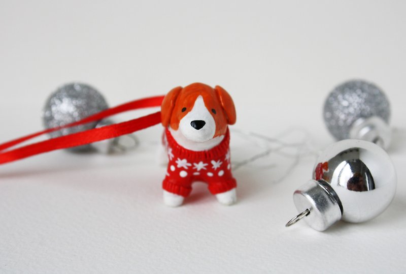 Jack Russell Terrier Dog wearing Ugly Sweater Ornament Christmas Tree - Stuffed Dolls & Figurines - Clay White