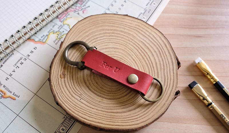 義大利真皮鑰匙圈  酒紅色 父親節 情人節 免費刻字包裝 - 鑰匙圈/鑰匙包 - 真皮 紅色
