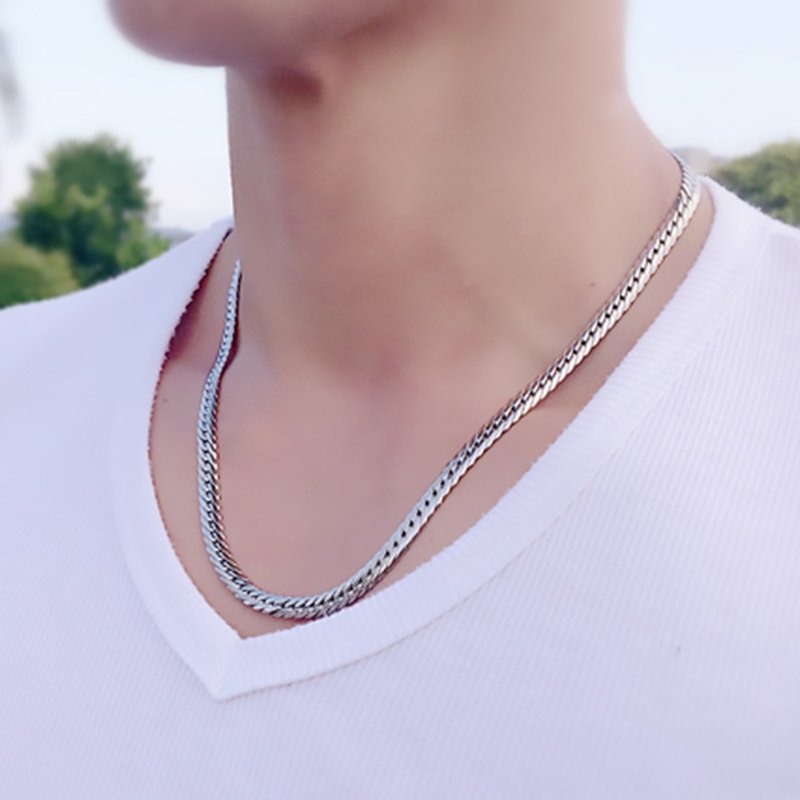 Pure titanium men's necklace with snake pattern for men (coarse version) (anti-allergic/never deteriorates) two free titanium patches - สร้อยข้อมือ - โลหะ สีเงิน