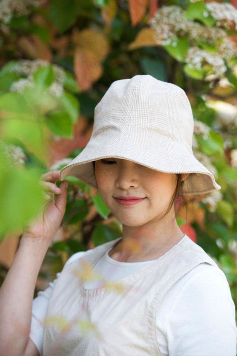 グレンチェック柄チューリップハット　Mサイズ【OrganicCotton】 - 帽子 - 棉．麻 