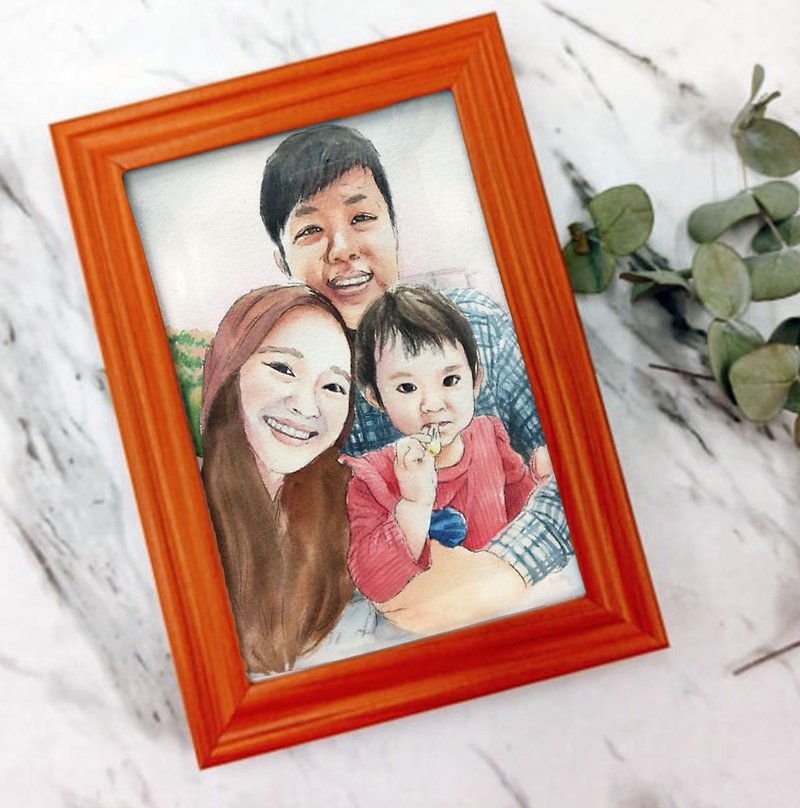 Watercolor hand-painted character portrait pet painting custom painting like Yan painted family portrait gift illustration style A - Customized Portraits - Paper 