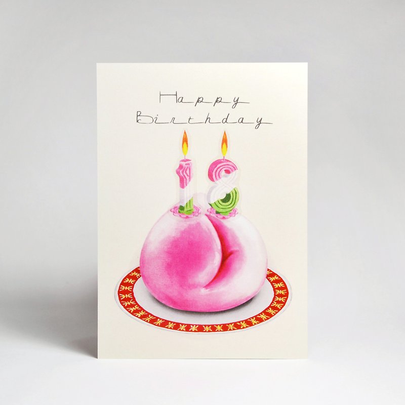 生日卡片-一顆壽桃(自選2張數字蠟燭貼紙) - 卡片/明信片 - 紙 白色