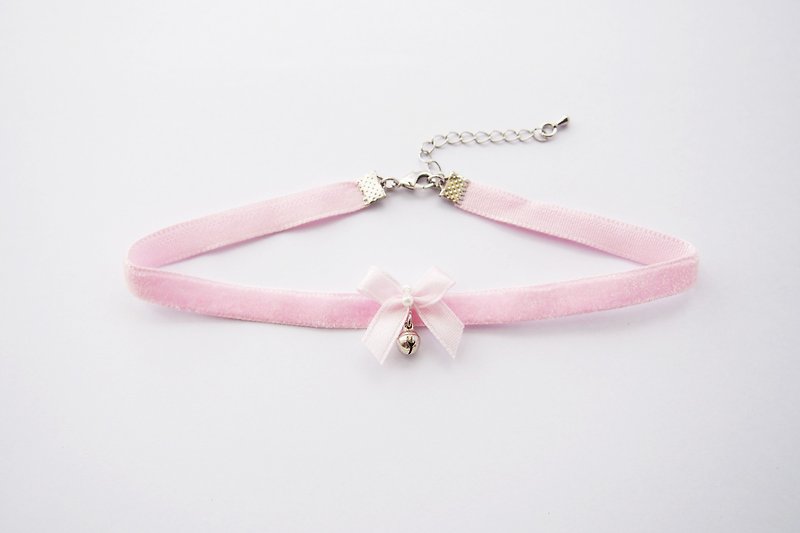 Pink bow & pink velvet choker - Necklaces - Other Materials Pink