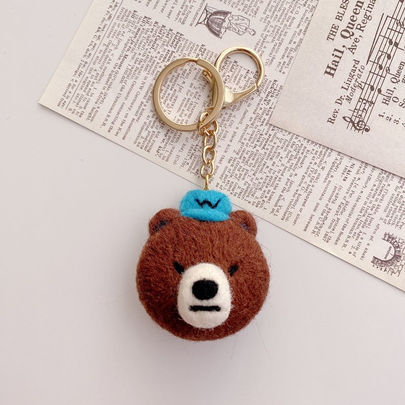 ウールフェルト-アングリーベア野球帽キーホルダー/ピン - キーホルダー・キーケース - ウール 