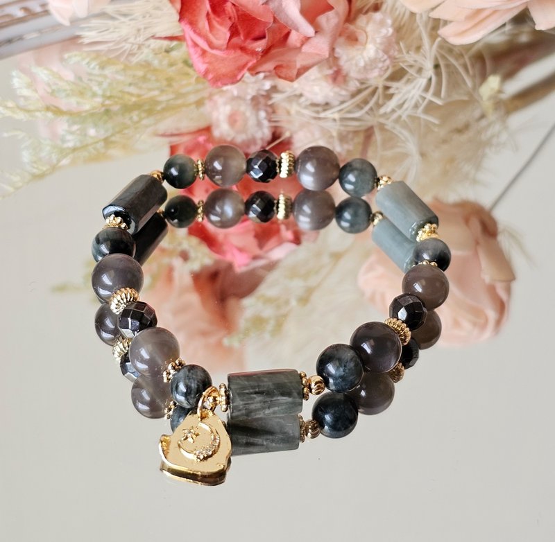 Witch's Eye-Stability/Guardian-Eagle Eye Stone/Black Sun Stone/Hematite - Bracelets - Crystal Gray