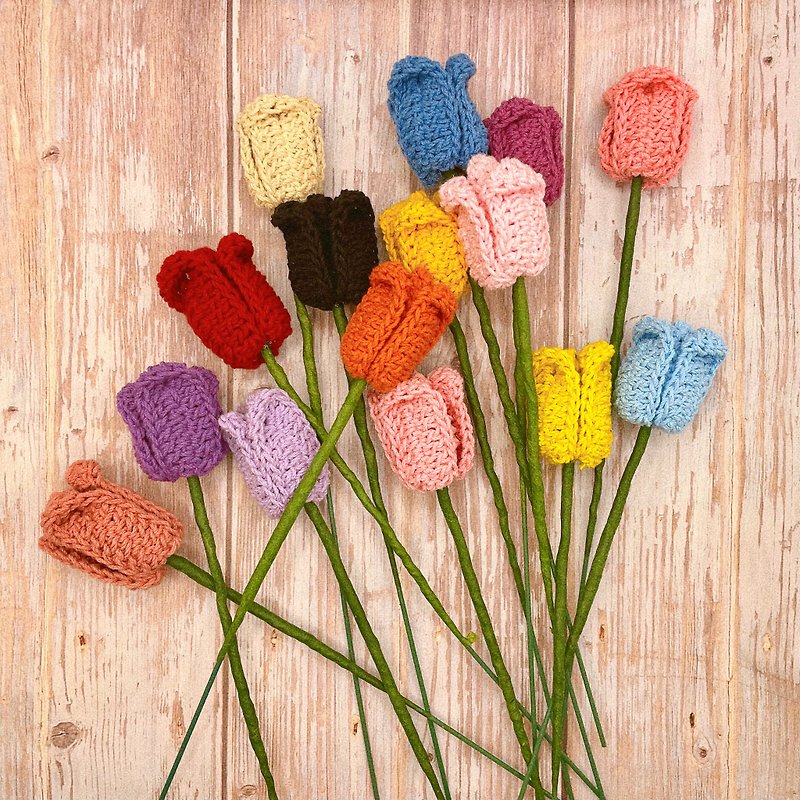 Knitted tulips/hand-crocheted flowers/single bouquet/bouquet gift box - Dried Flowers & Bouquets - Cotton & Hemp Multicolor