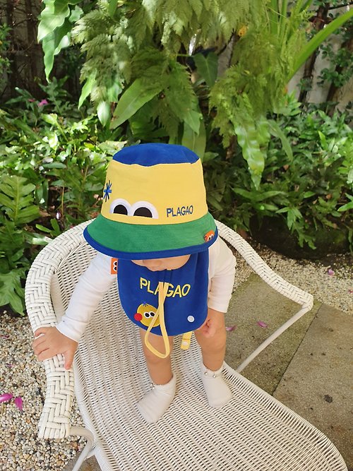 littlelaugh GIFT SET- BUCKET HAT+BIB, BLUE/YELLOW COLOR, FREE CUSTOM NAME EMBROIDERED