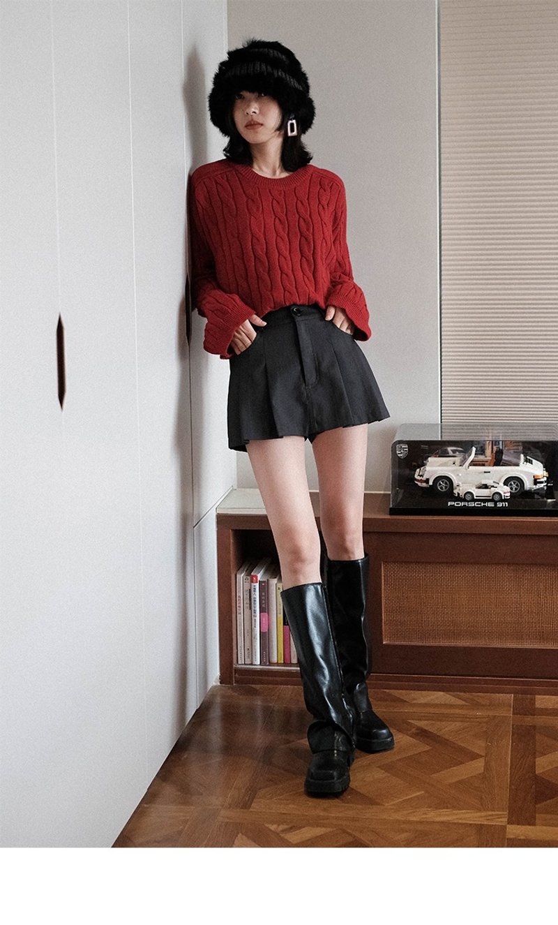 秋冬高腰超短款辣妹A字百褶西裝半身裙褲熱褲女 - 女短褲/五分褲 - 聚酯纖維 