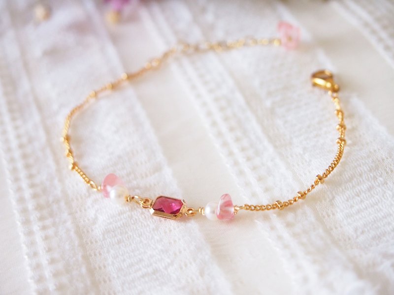 Anniewhere | Something New | crushed Stone Stone pearl bracelet / anklet - Bracelets - Gemstone Pink