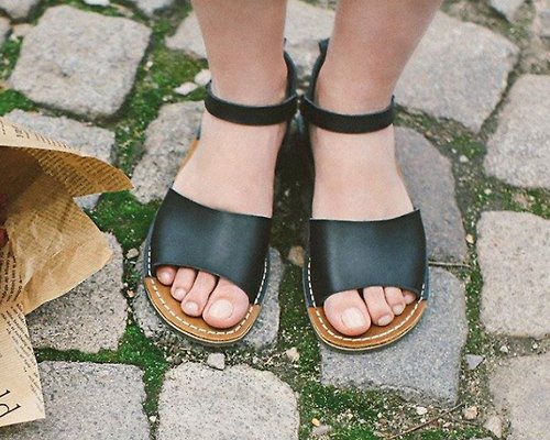 Crupon 黑色皮革涼鞋、黑色涼鞋、女士涼鞋、夏季鞋、露趾涼鞋、夏季涼鞋