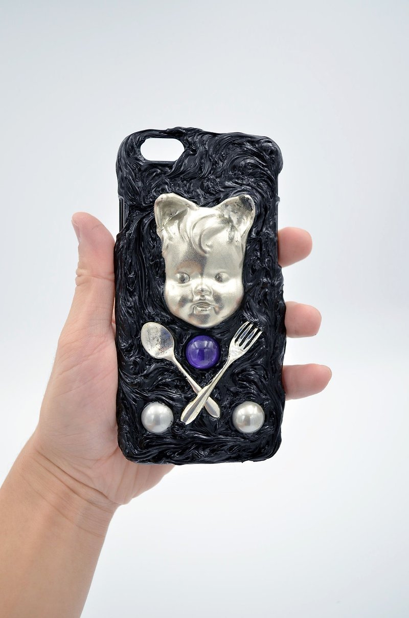 Metal silver baby boy doll head iPhone 8s case can be customized for other phone models - Phone Cases - Plastic Silver
