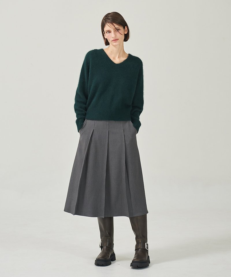 Pleats Midi Skirt Gray - กระโปรง - วัสดุอื่นๆ สีเทา