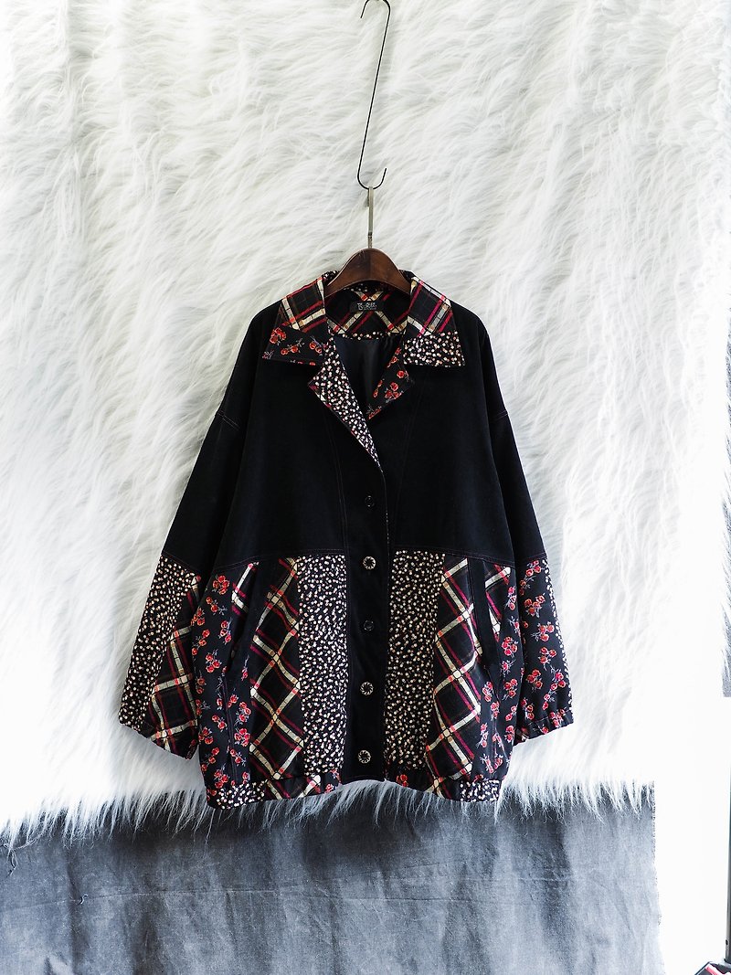 Ehime Qingyi winter love literary girl antique short velvet patchwork jacket jacket jacket vintage - Women's Casual & Functional Jackets - Polyester Black