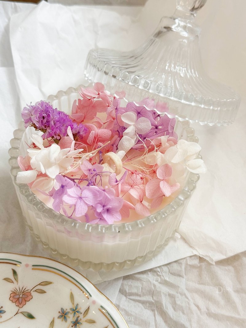 Flower candle in Glass jar Purple and pink hydrangea - 香薰蠟燭/燭台 - 蠟 多色