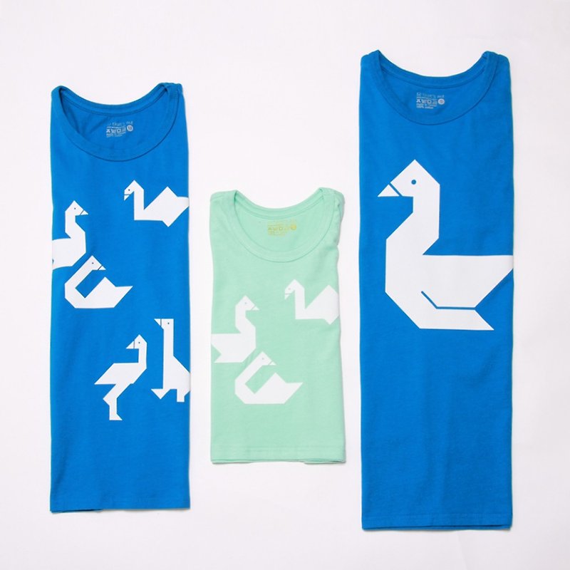 【買大送小】大白鵝短袖蜜桃棉T - T 恤 - 棉．麻 藍色