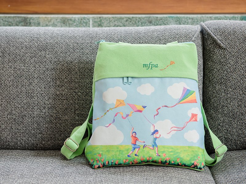 Fengfu life dual-use bag - กระเป๋าเป้สะพายหลัง - ผ้าฝ้าย/ผ้าลินิน สีเขียว
