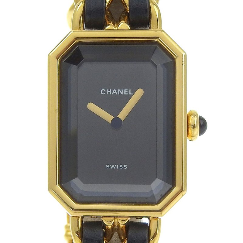 【日本直送】シャネル CHANEL プルミエールL 腕時計 H0001 金メッキ × 型押しレザー L クオーツ アナログ表示 黒文字盤 レディース【中古】 - 女錶 - 其他金屬 金色