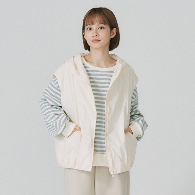 【Simply Yours】連帽車線背心 米白F - 女裝 背心 - 棉．麻 白色