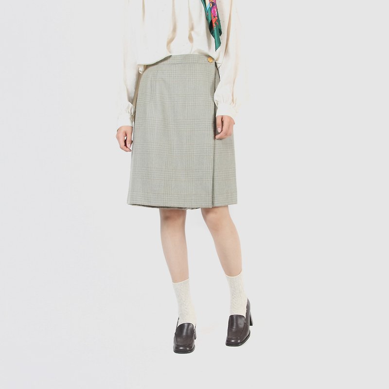 [Egg plant ancient] leisurely afternoon tea woolen vintage pants skirt - กางเกงขายาว - ขนแกะ สีเทา