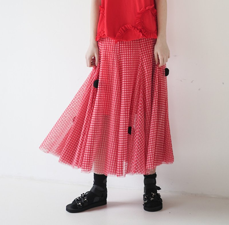 Red plaid high waist skirt - imakokoni - Skirts - Other Materials Red