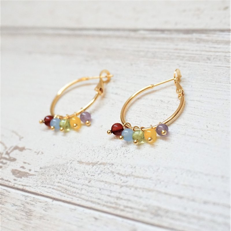 << Lucky Little Stone Earrings - Earrings Earrings >> Natural Stone Earrings (limited to two groups) - Earrings & Clip-ons - Semi-Precious Stones Multicolor