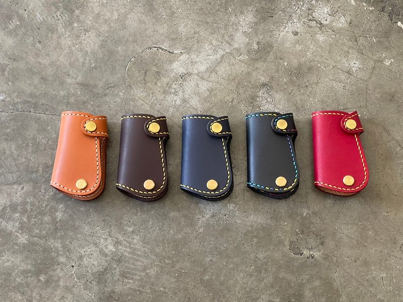 【Mini5】Hand-stitched car key case-large (coffee) - Keychains - Genuine Leather 