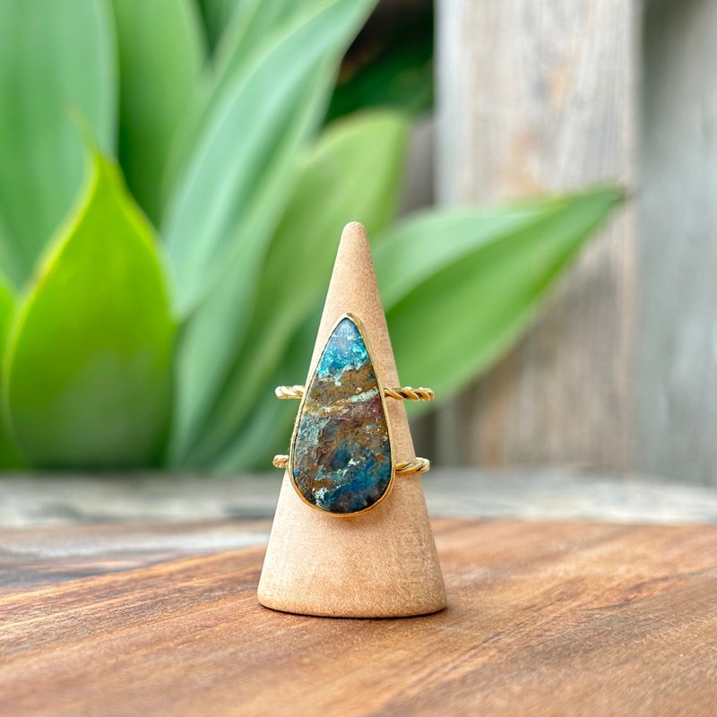 Chrysocolla brass double ring - แหวนทั่วไป - โลหะ สีทอง