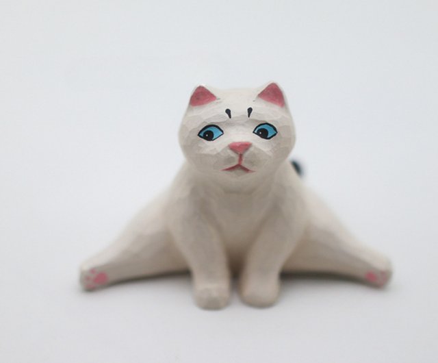 割れ猫 面白い猫 無垢材手彫り&手描き猫フィギュア 置物 ギフト